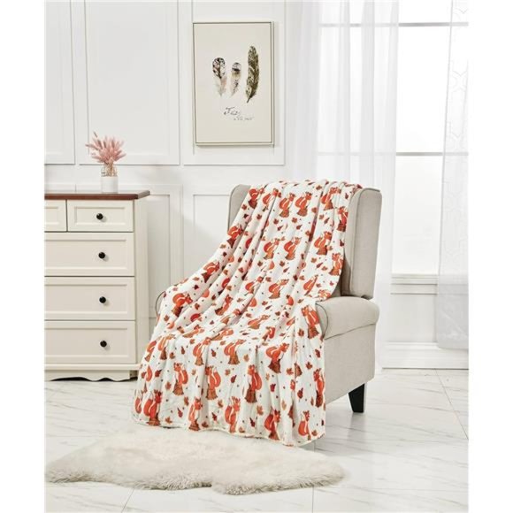 Autumn Wonder Microplush Throw Blanket (50'' x 60'') - Fox in The Forest - Picture 3 of 3
